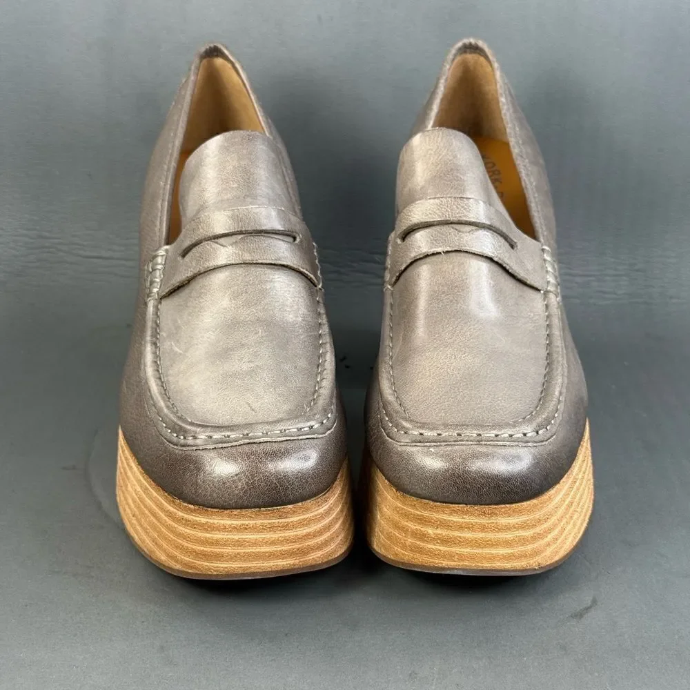 Kork-Ease Barbara Women's Platform Penny Loafer Pump shoes grey leather 9.5